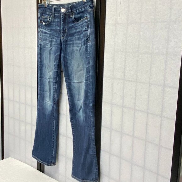 High Rise Slim Flared Kick Faded Denim Jeans American Eagle Next Level Stretch - Picture 4 of 15